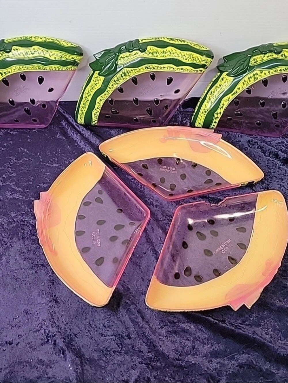 Set Of 6. Vintage Watermelon Triangle Plastic Snack Luncheon Plates CB 1995